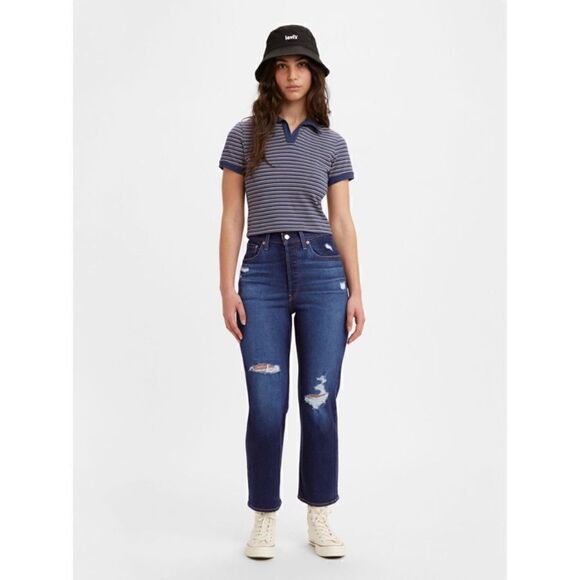 NWT Levi’s Ribcage Straight Ankle Distressed Jean in Dark Indigo, Size 24 x 27 - Picture 1 of 16